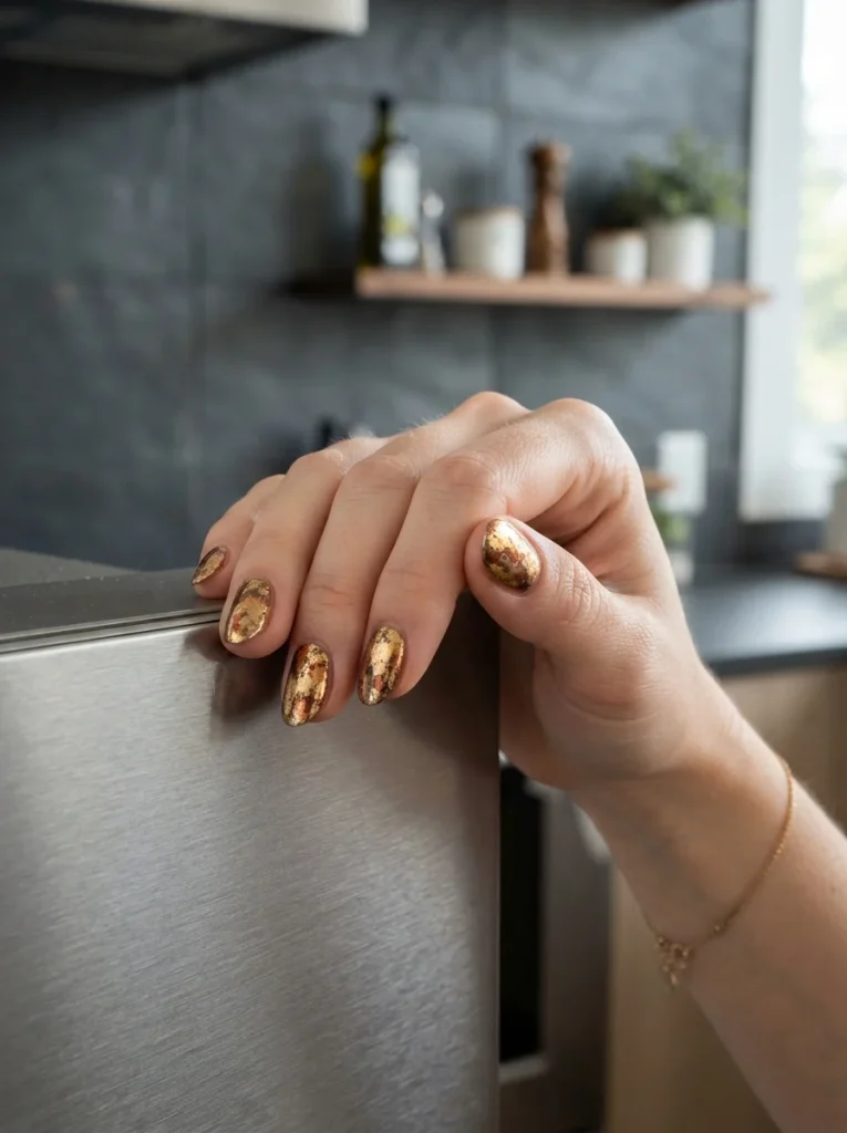 15 Fall Chrome Nails, Cast Like Metal From a Small Home Foundry 7 Antique Gold Foil Mix