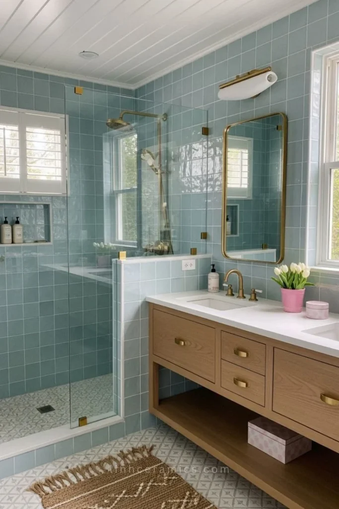 19 Blue Bathroom Ideas That Look Straight Out of a Pinterest Dream Board 14 Aqua Blue Glass Details