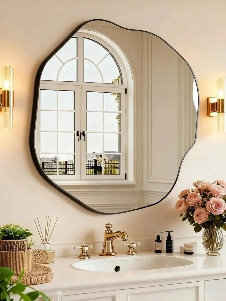 17 Bathroom Mirror Ideas That Instantly Make Your Space Look Expensive 7 Asymmetrical Statement Mirror