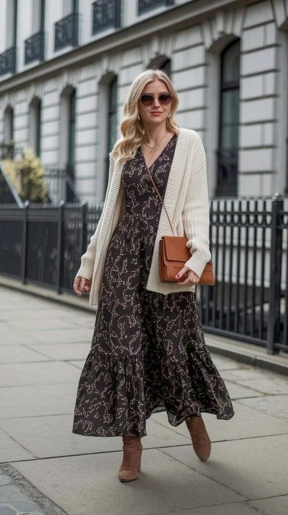 Your Cozy Season Style Guide: 16 Plus Size Outfits for Fall 15 Balloon Sleeve Cardigan With a Column Dress