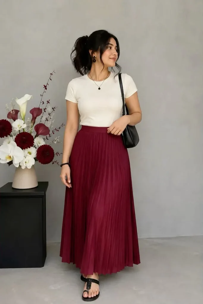 Covered, Comfortable, and So Stylish: 16 Modest Fall Outfits 5 Batwing Tunic With a Pleated Maxi Skirt