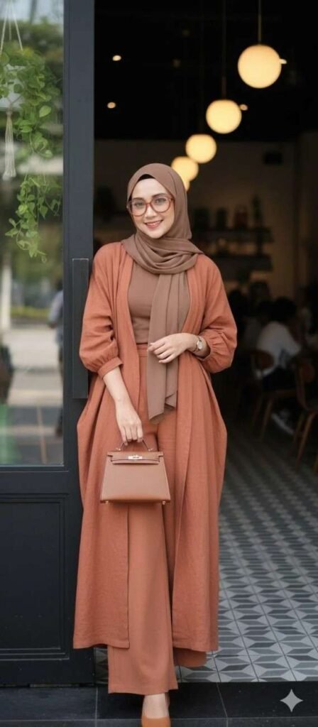 Covered, Comfortable, and So Stylish: 16 Modest Fall Outfits 6 Belted Abaya With Minimal Accessories