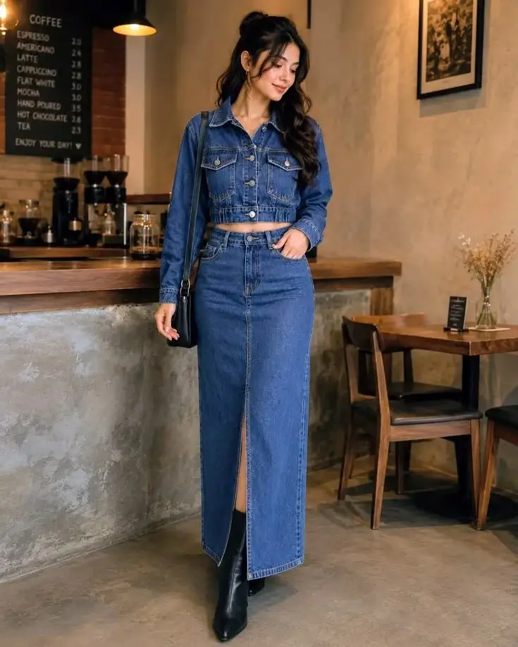 The Denim Layer You’ll Keep Reaching For: 14 Jean Jacket Outfits Fall Is Made For 10 Belted Denim Jacket With a Column Skirt