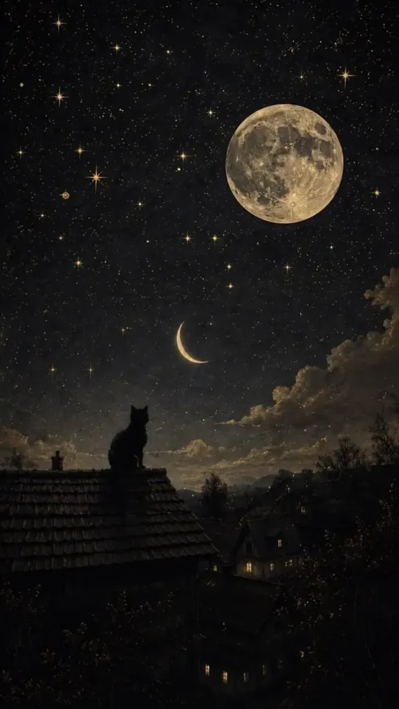 Give Your Screen a Spooky Glow With These 17 Halloween Wallpaper Ideas 4 Black Cat and Crescent Moon