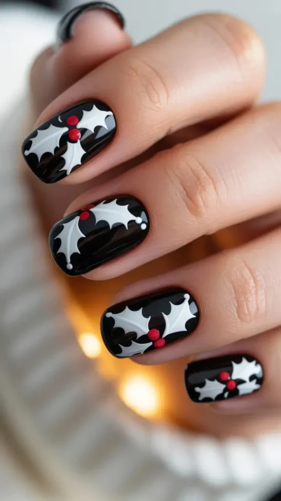 Dark, Festive, and Seriously Chic: 16 Black Christmas Nails for a Stylish Holiday Look 16 Black Christmas Lights Nail Art