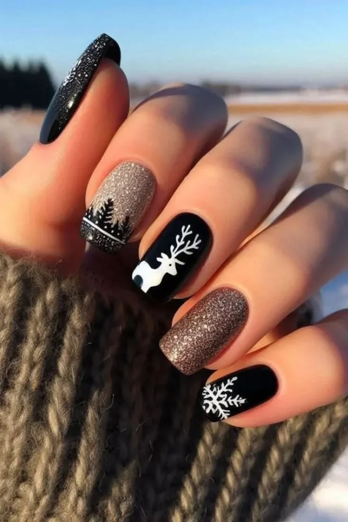 Festive Details That Make These 17 Christmas Tree Nails So Charming 15 Black Christmas Tree Nails