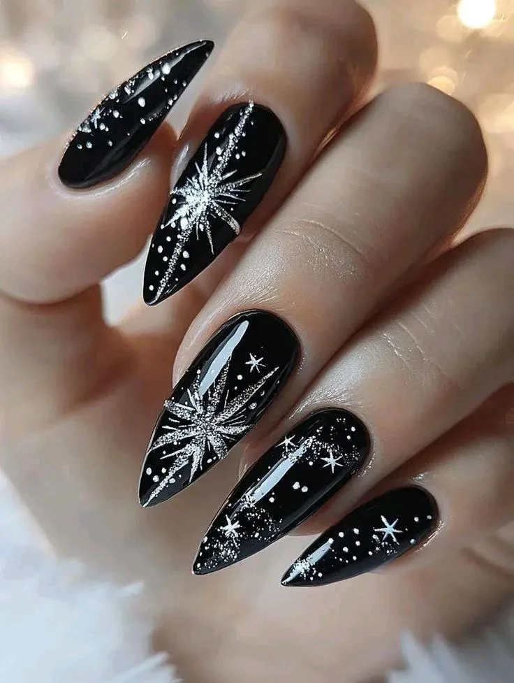 Dark, Festive, and Seriously Chic: 16 Black Christmas Nails for a Stylish Holiday Look 10 Black Chrome Christmas Nails