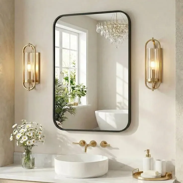 17 Bathroom Mirror Ideas That Instantly Make Your Space Look Expensive 9 Black Framed Industrial Mirror