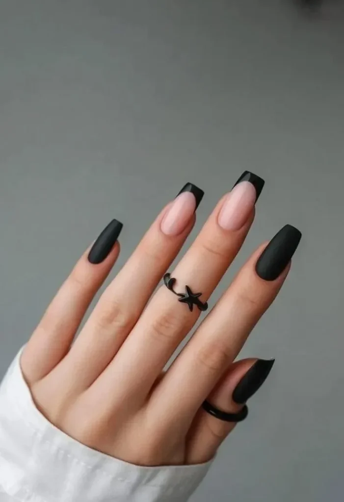 15 Fall Square Nails That Make Autumn Manicures Feel Extra Chic 8 Black French Square Nails