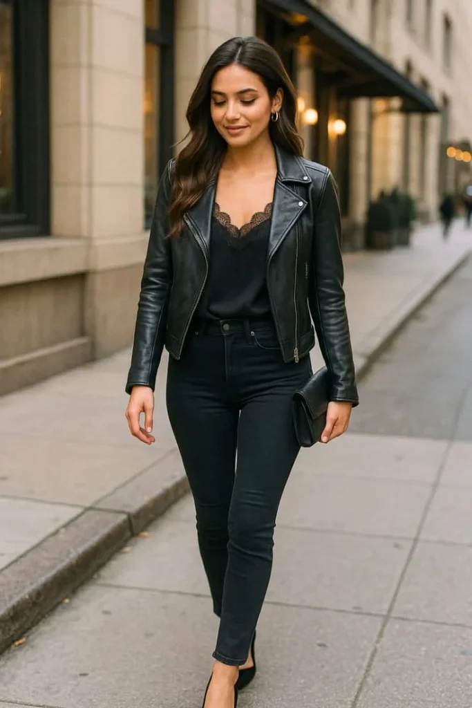 14 Fall Outfits Jeans Lovers Will Want to Wear on Repeat 4 Black Jeans With a Leather Jacket