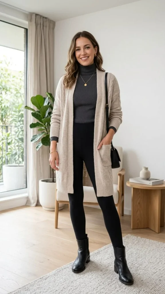 Getting Dressed Just Got Easier: 14 Simple Fall Outfits That Always Look Good 3 Black Leggings With a Long Cardigan