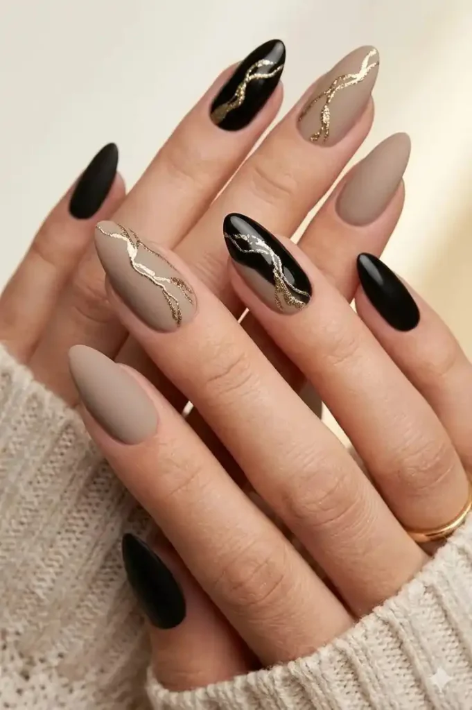 15 Fall Nail Ideas That Feel Cozy, Chic, and Perfect for Autumn Days 14 Black and Brown Combination Nails