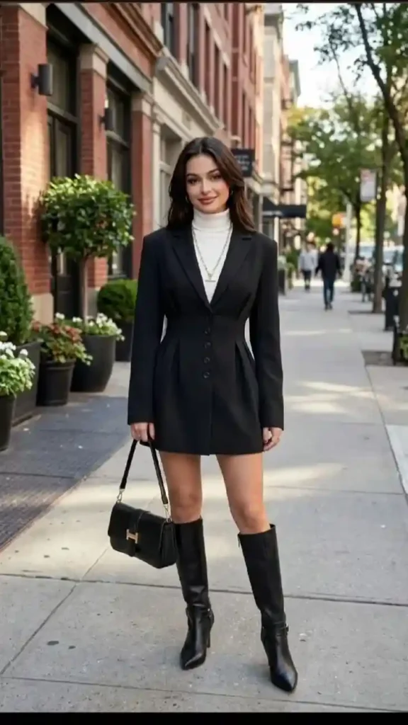 Your Fall Wardrobe Just Got Smarter With These 15 Preppy Fall Outfits 15 Blazer Dress With Knee High Boots
