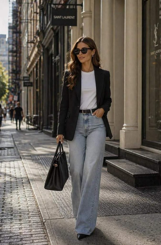 Fall Office Style Made Easy: 15 Fall Business Casual Outfits That Look Effortlessly Polished 1 Blazer White Tee and Trousers