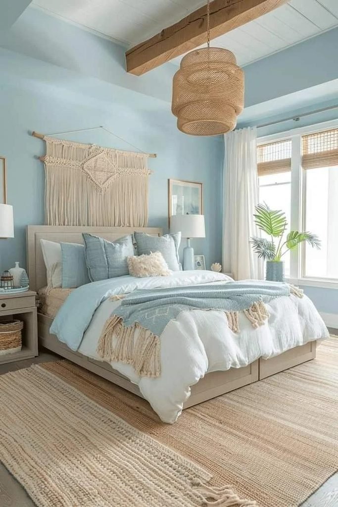 18 Blue Bedroom Ideas That Are Giving “Main Character Energy” Right Now 10 Blue Boho Bedroom Layers