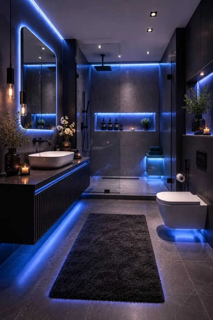 19 Blue Bathroom Ideas That Look Straight Out of a Pinterest Dream Board 20 Blue LED Lighting Accents