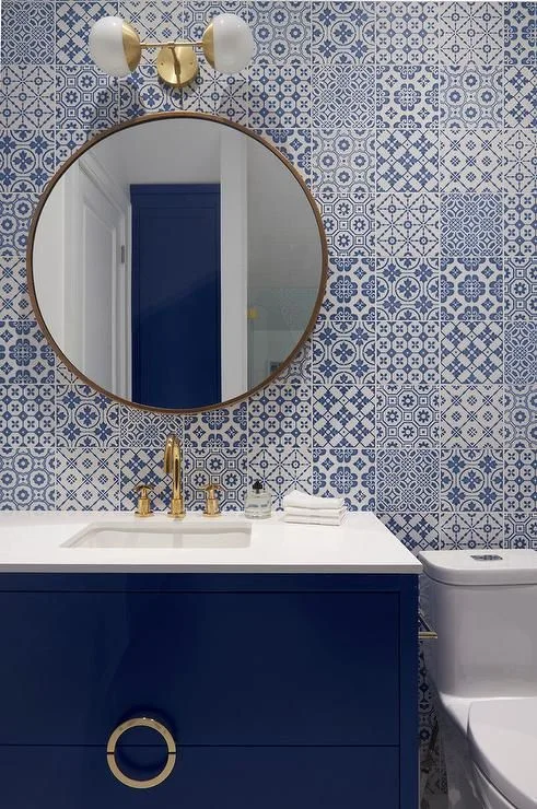 19 Blue Bathroom Ideas That Look Straight Out of a Pinterest Dream Board 11 Blue Mosaic Tile Accent Wall