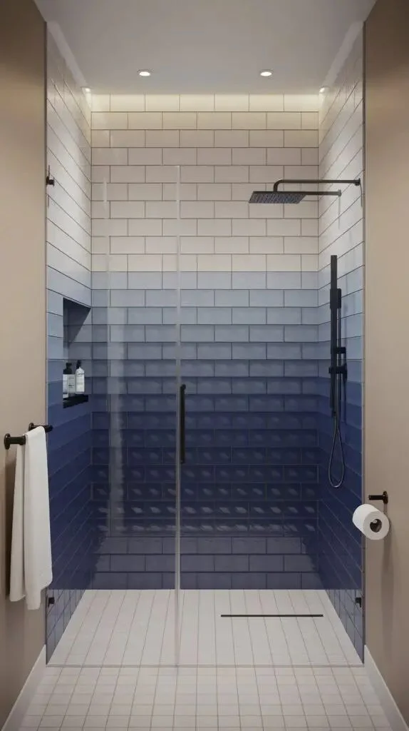 19 Blue Bathroom Ideas That Look Straight Out of a Pinterest Dream Board 17 Blue Ombre Shower Tiles