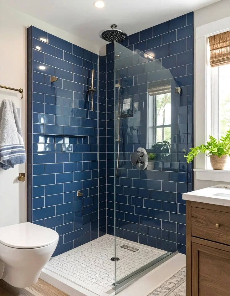 19 Blue Bathroom Ideas That Look Straight Out of a Pinterest Dream Board 4 Blue Subway Tile Shower