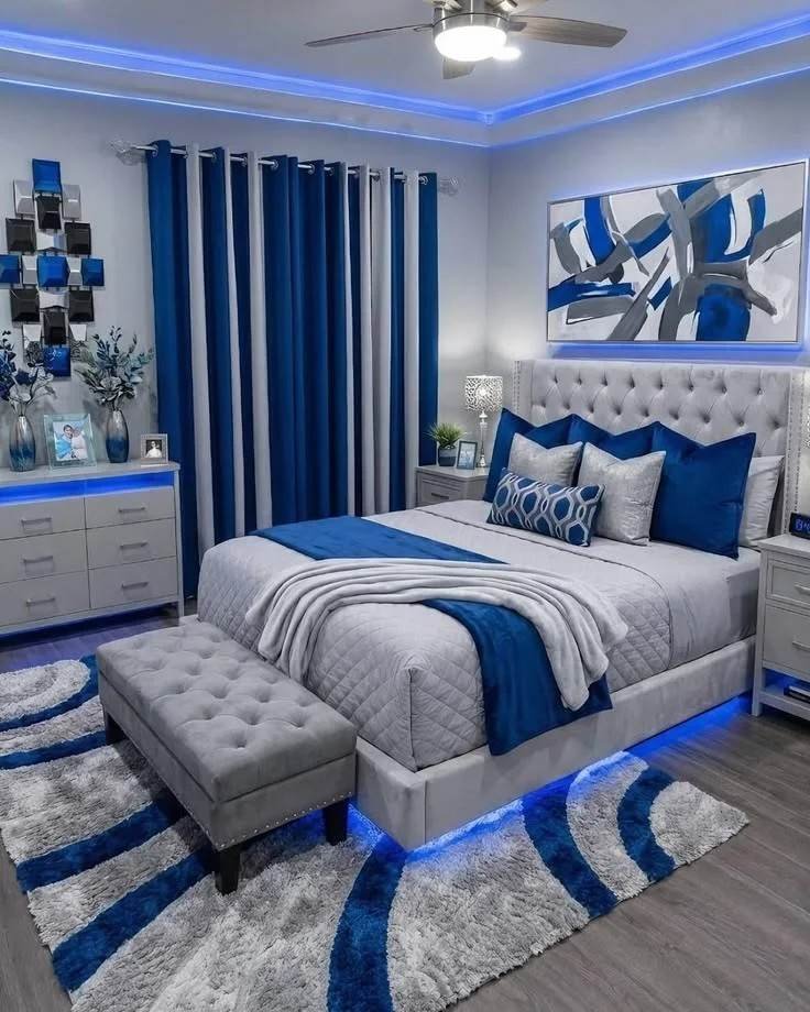 18 Blue Bedroom Ideas That Are Giving “Main Character Energy” Right Now 13 Blue and Gray Modern Mood