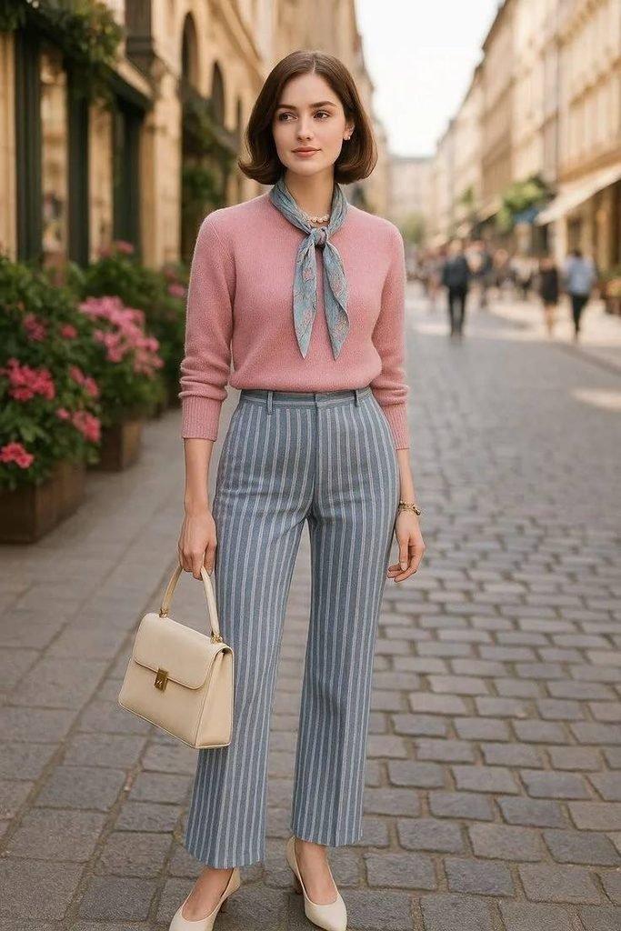 Workday Style Made Simple: 17 Office Fall Outfits to Wear on Repeat 10 Boat Neck Knit With Checked Trousers 1