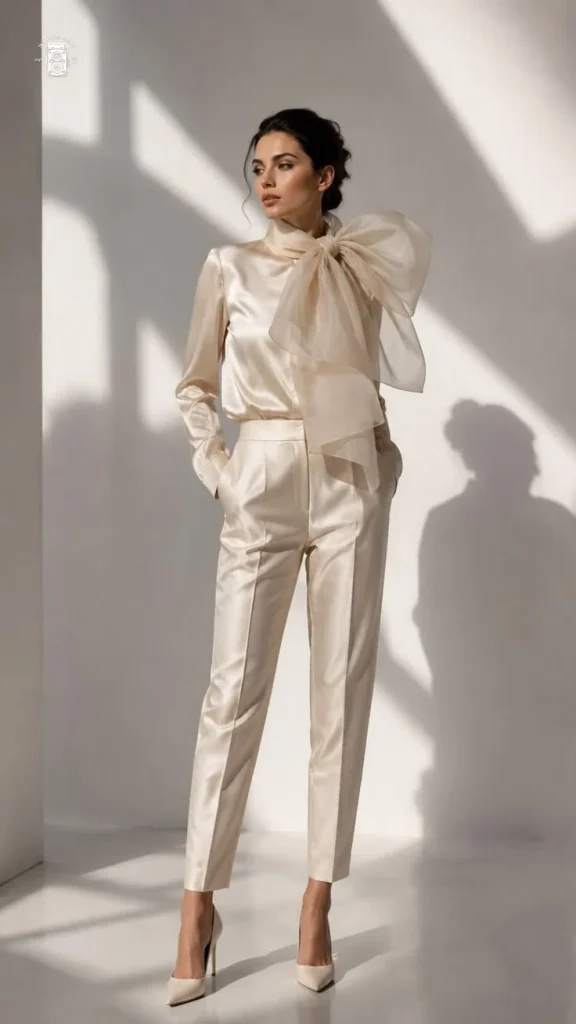 Workday Style Made Simple: 17 Office Fall Outfits to Wear on Repeat 1 Bow Neck Blouse With Cigarette Pants