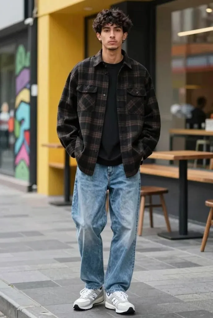 Cooler Weather, Sharper Fits: 13 Men Streetwear Fall Outfits 1 Boxy Flannel With Faded Carpenter Jeans