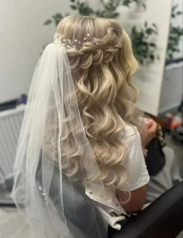 The Bridal Lookbook: 18 Wedding Hairstyles with Veil That Feel Truly Special 6 Braided Crown with a Fingertip Veil