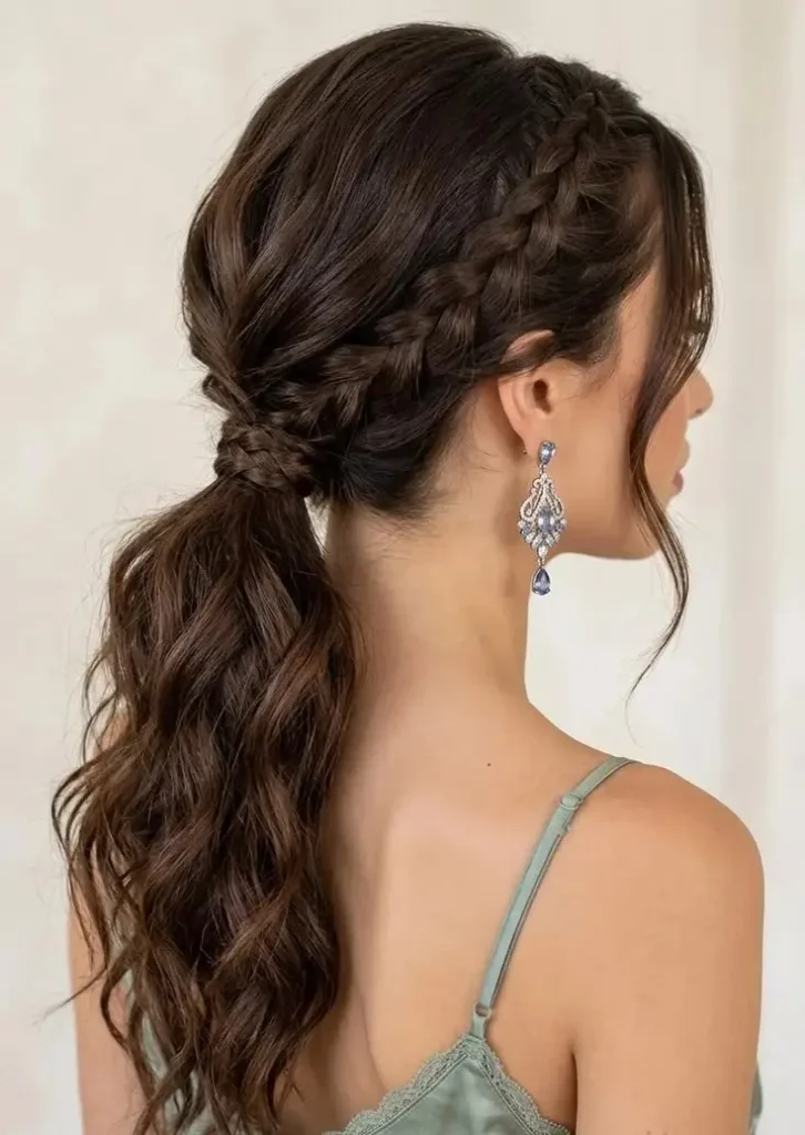 16 Prom Hairstyles for Medium Length Hair That Look Expensive and Totally Pinterest-Worthy 6 Braided Low Ponytail 1