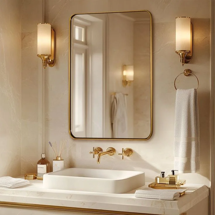 17 Bathroom Mirror Ideas That Instantly Make Your Space Look Expensive 15 Brass Framed Mirror