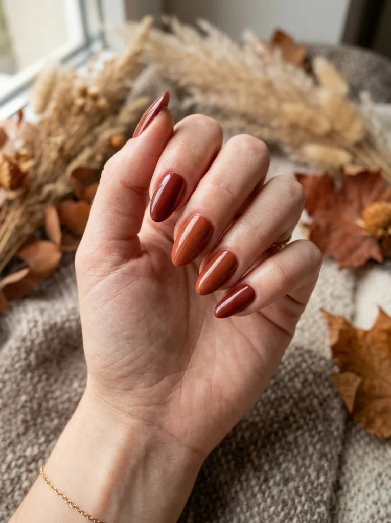 15 Red Fall Nails That Will Make Your Autumn Manicure Look Rich and Luxurious 12 Brick Red or Warm Rust