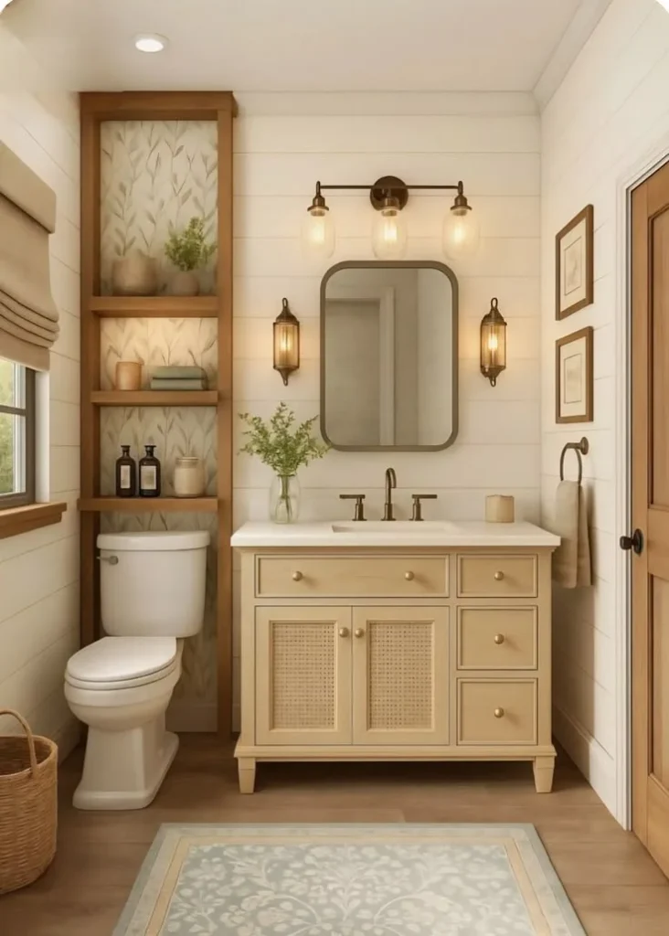 18 Guest Bathroom Ideas So Good Your Visitors Might “Accidentally” Stay Longer 8 Bring in Natural Wood Accents