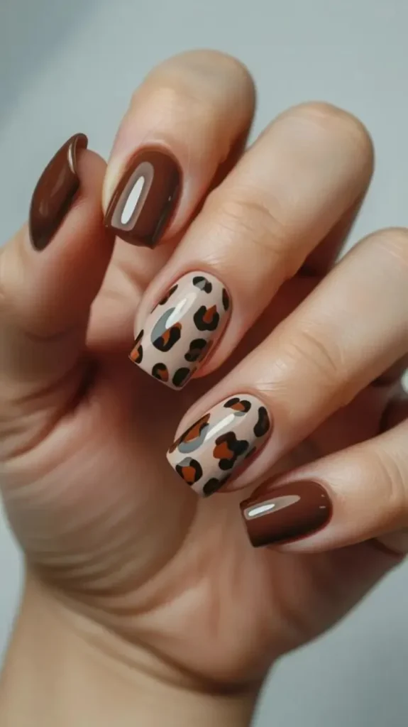 17 Brown Fall Nails That'll Make You Ditch Your Basic Nude Polish Forever 17 Brown Leopard Print Nails