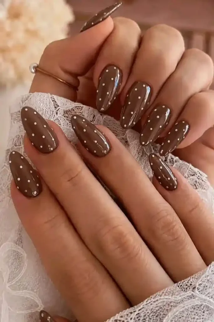 17 Brown Fall Nails That'll Make You Ditch Your Basic Nude Polish Forever 11 Brown Polka Dot Nails