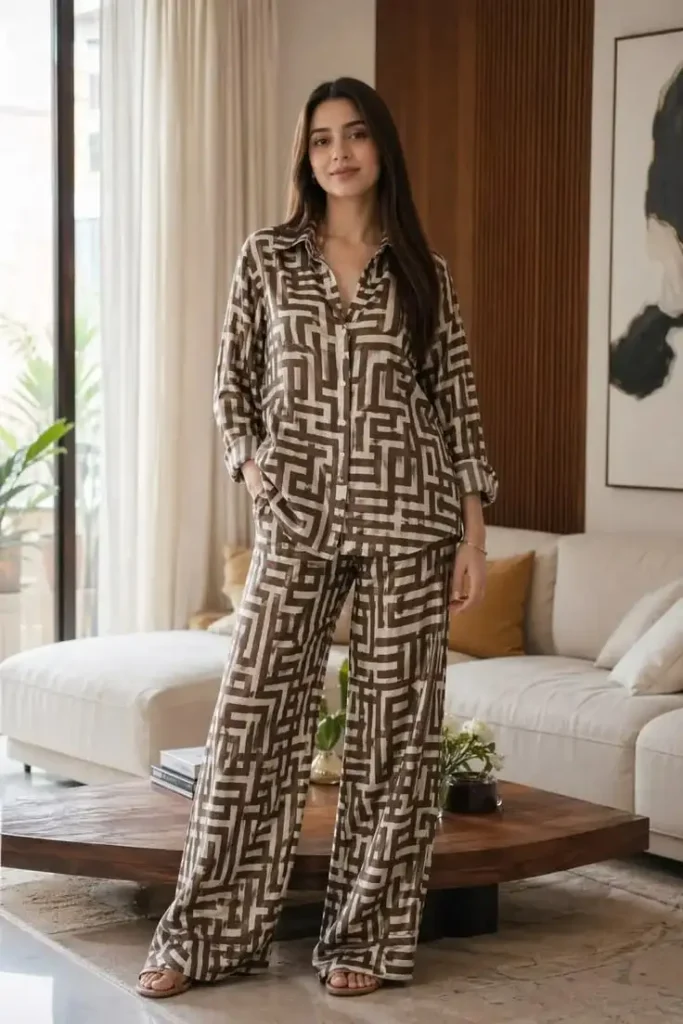 Cozy Shoes, Better Outfits: 15 Uggs Fall Outfits You’ll Live In 12 Brown Uggs With a Printed Co Ord Set