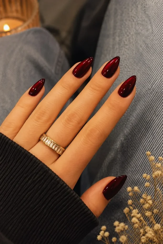 Your Fall Mani Just Got Shinier: 15 Fall Chrome Nails That Feel So Chic 2 Burgundy Chrome Almond Nails