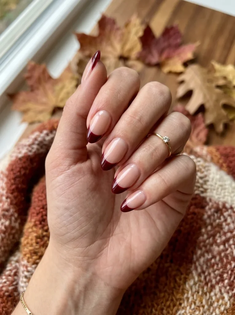 15 Red Fall Nails That Will Make Your Autumn Manicure Look Rich and Luxurious 8 Burgundy French Tips