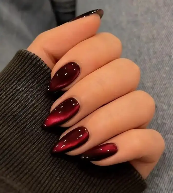 14 Fall Aura Nails That Make Autumn Colors Feel So Much More Interesting 3 Burgundy and Black Aura Nails