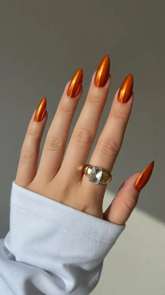 Your Fall Mani Just Got Shinier: 15 Fall Chrome Nails That Feel So Chic 3 Burnt Orange Chrome Nails