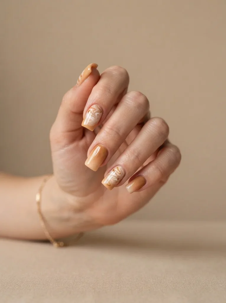 15 Fall Square Nails That Will Make Your Autumn Manicure Look Trendy and Elegant 4 Caramel Latte Square Nail Art Fall Square Nails