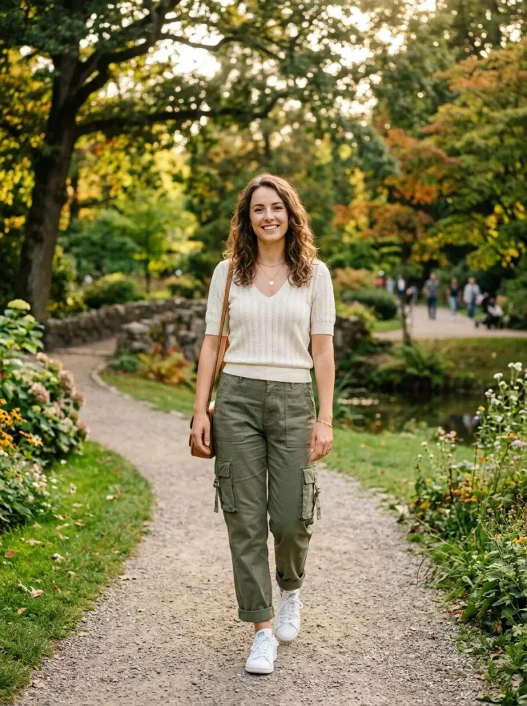 Cargo Pants With a Feminine Knit Top