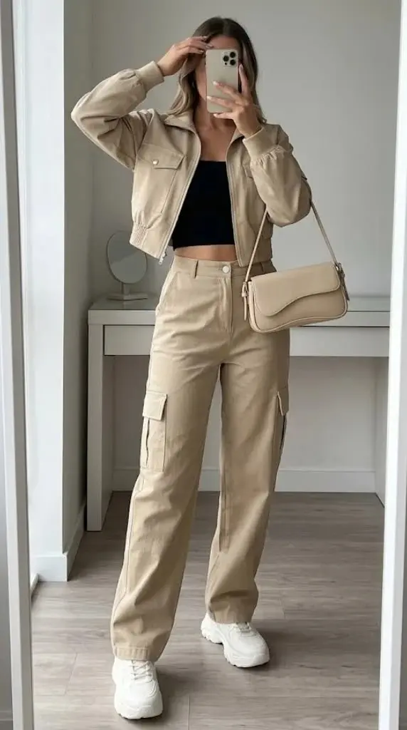 Your Fall Wardrobe Just Got Cooler: 14 Edgy Fall Outfits with Serious Attitude 7 Cargo Pants with a Cropped Jacket