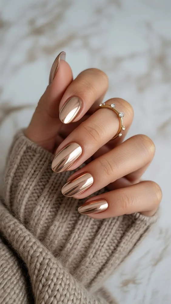 Your Fall Mani Just Got Shinier: 15 Fall Chrome Nails That Feel So Chic 5 Champagne Chrome Nails