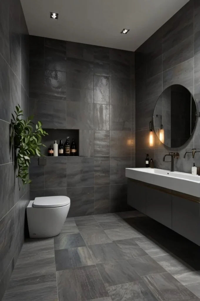 18 Grey Bathroom Ideas That Look Straight Out of a Luxury Spa (Without the Luxury Price Tag) 3 Charcoal Grey Tiles for Dramatic Spa Vibes