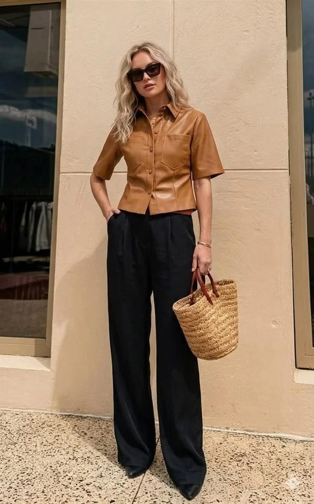 From Caramel to Chocolate: 16 Brown Fall Outfits That Look So Chic 12 Chestnut Leather Shirt With Khaki Pants