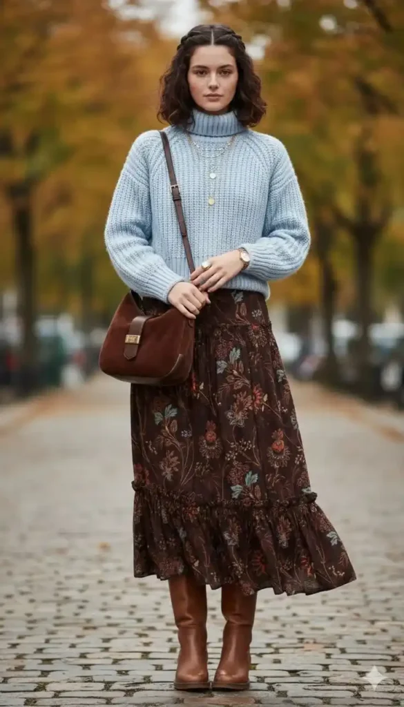 Cozy Shoes, Better Outfits: 15 Uggs Fall Outfits You’ll Live In 4 Chestnut Uggs With a Prairie Midi Skirt