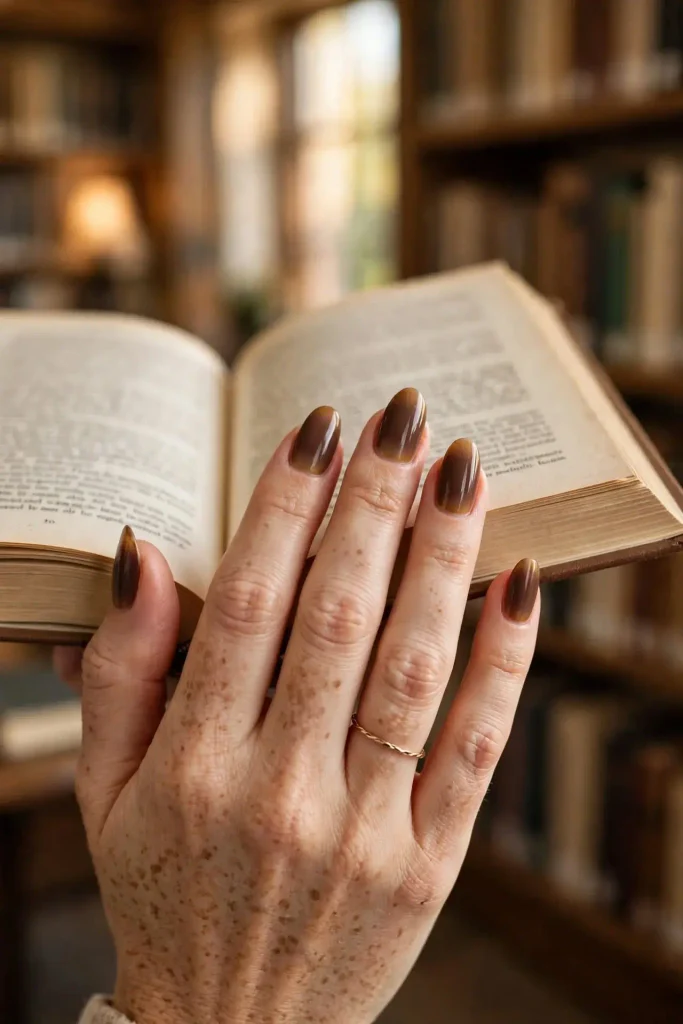 14 Fall Aura Nails That Create the Dreamiest Autumn Manicure Looks 5 Chocolate Brown Aura Tips