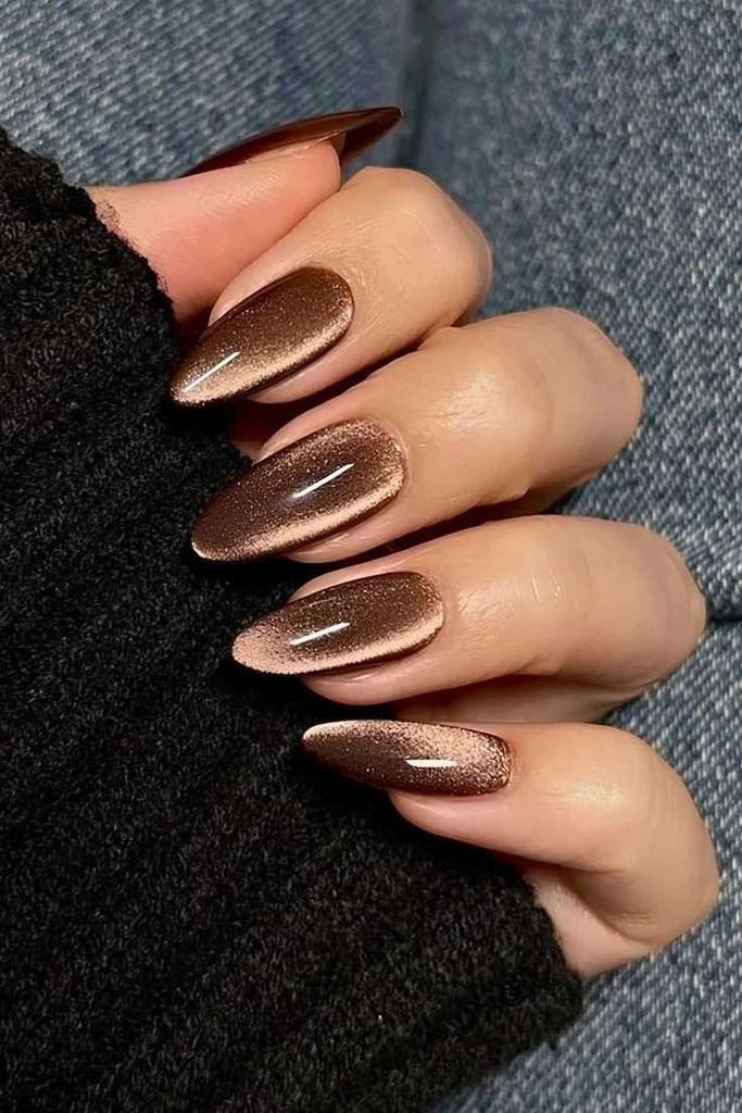 Fall Gets a Little More Magical With These 14 Fall Cat Eye Nails 1 Chocolate Brown Cat Eye Nails