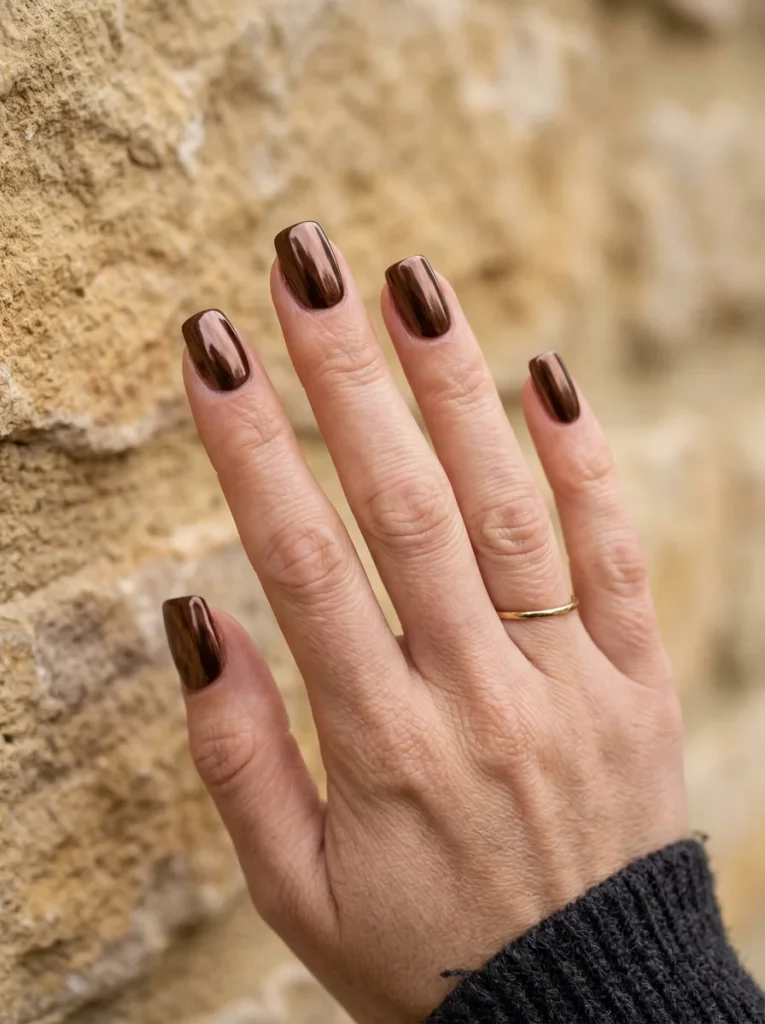16 Simple Fall Nails That Look Expensive But Are So Easy to Recreate 7 Chocolate Brown Chrome 1