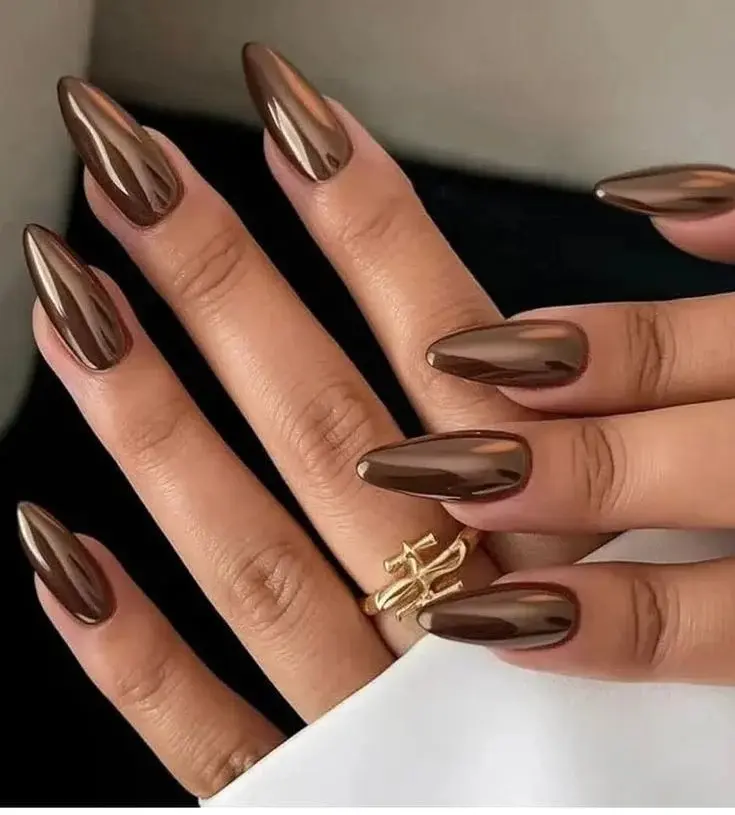 18 Fall Almond Nails That Will Make You Ditch Your Basic Manicure Forever 2 Chocolate Brown Chrome